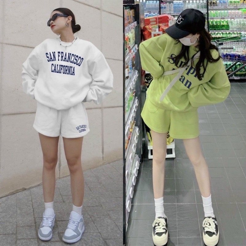 Set áo sweater tay dài kèm quần shorts trơn 4 màu siêu ngọt ngào - PASTEL BST (về thêm loại trắng in chữ)