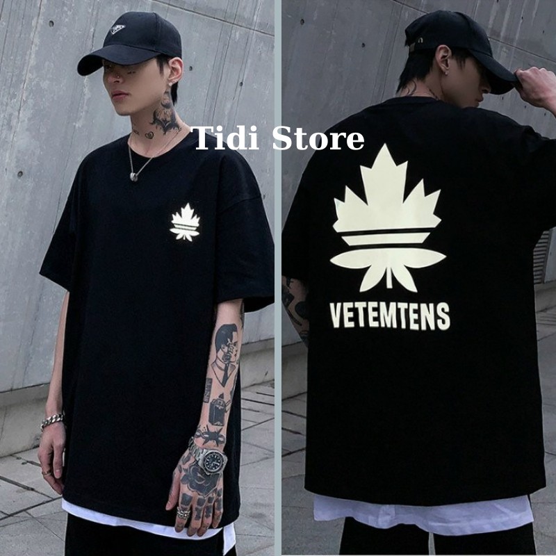 Áo thun phản quang in hình chiếc lá vải thun cotton mềm mịn