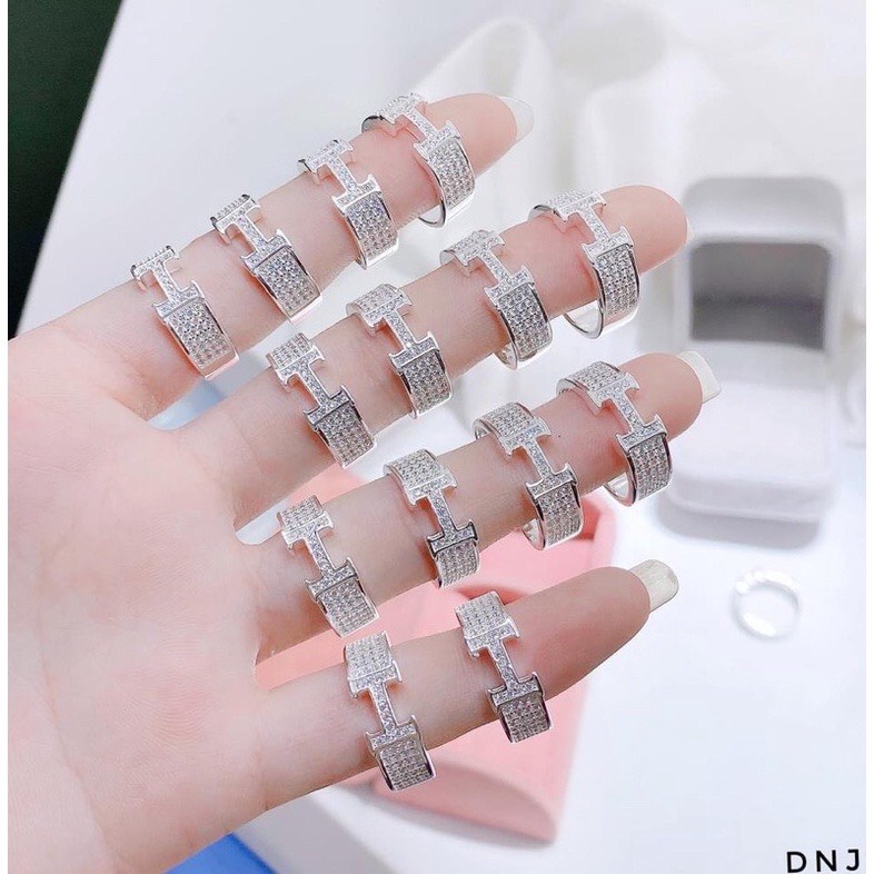 Nhẫn nữ bạc chữ H đính đá sang trọng chuẩn bạc ta - Kho sỉ bạc Nhất Linh