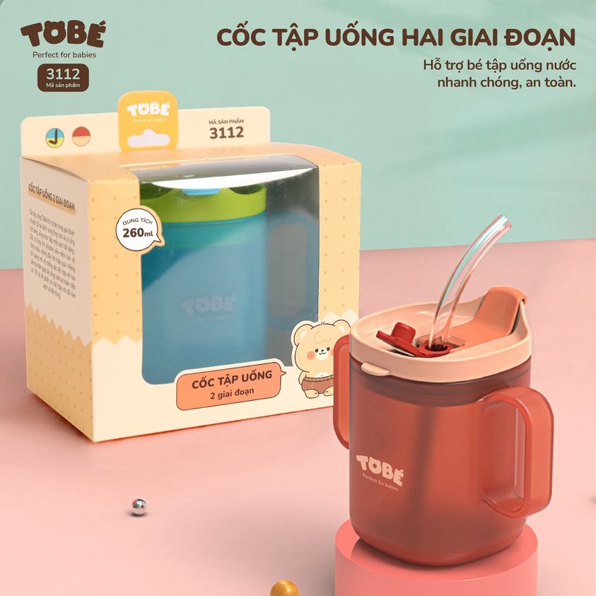 Cốc tập uống Tobe cao cấp an toàn hai giai đoạn giúp chống sặc và bảo vệ răng nướu cho bé yêu hàng chính hãng 100% 3112