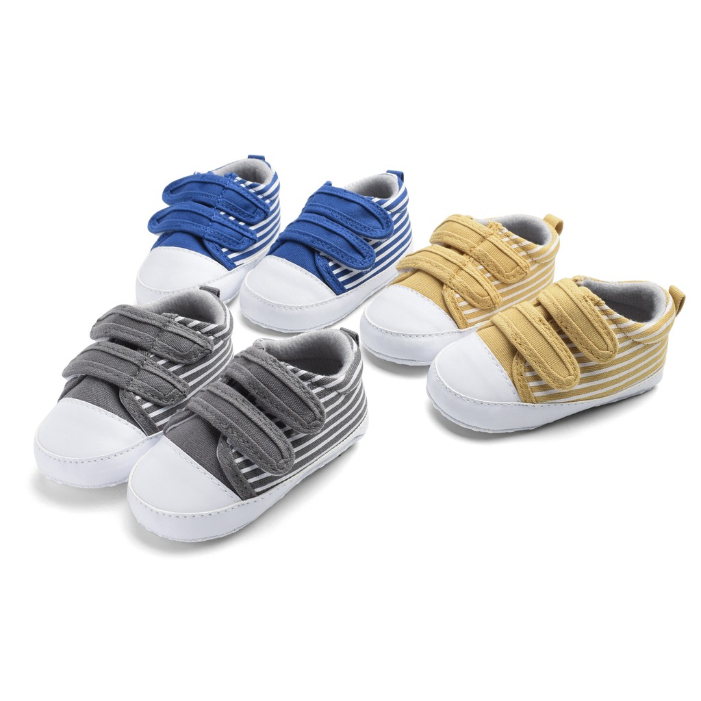 Giày thể thao đế mềm bằng cotton họa tiết sọc cổ điển cho bé trai bé gái sơ sinh