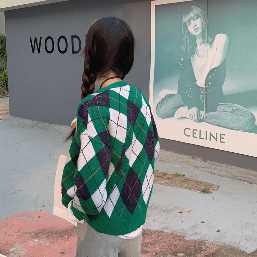 Áo khoác cardigan dệt kim Pure Cube tay dài màu sắc thời trang retro