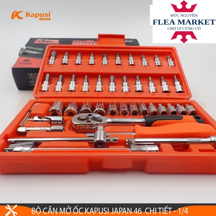BỘ CẦN MỞ ỐC CAO CẤP KAPUSI JAPAN 46 CHI TIẾT 1/4 TIÊU CHUẨN NHẬT BẢN - BỘ KHẨU ĐA NĂNG MỞ BU LÔNG ỐC VÍT