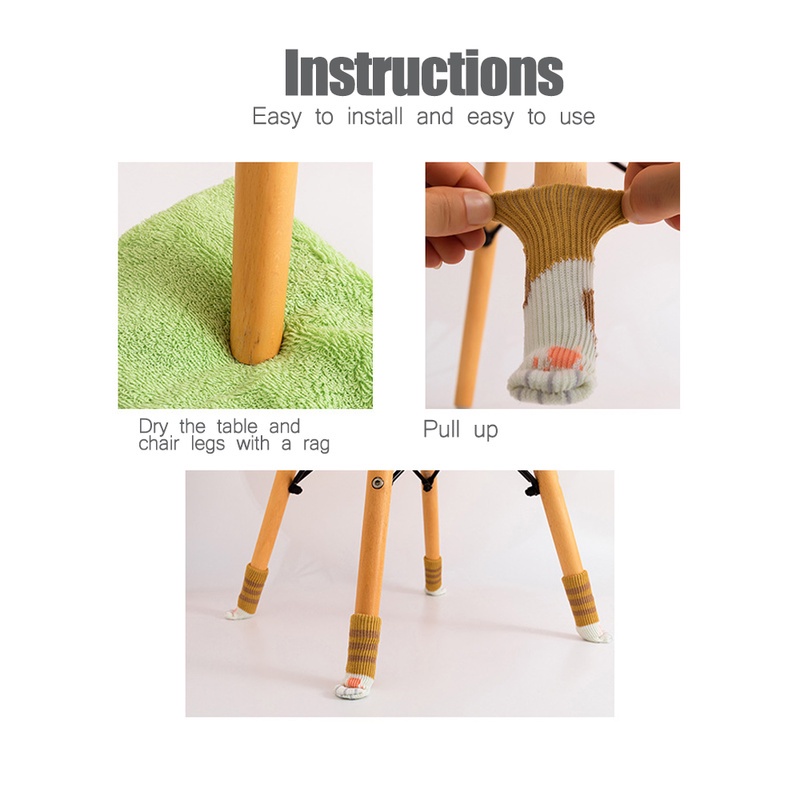 1 Vỏ Bọc Chân Ghế Hình Bàn Chân Mèo Bằng Len Dày Chống Mòn/Trượt/Trượt/Mòn Bảo Vệ Sàn Nhà