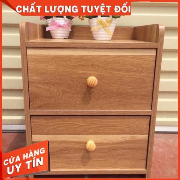 Tủ, Kệ Đầu Giường Vuông 2 Ngăn Kéo Màu Gỗ