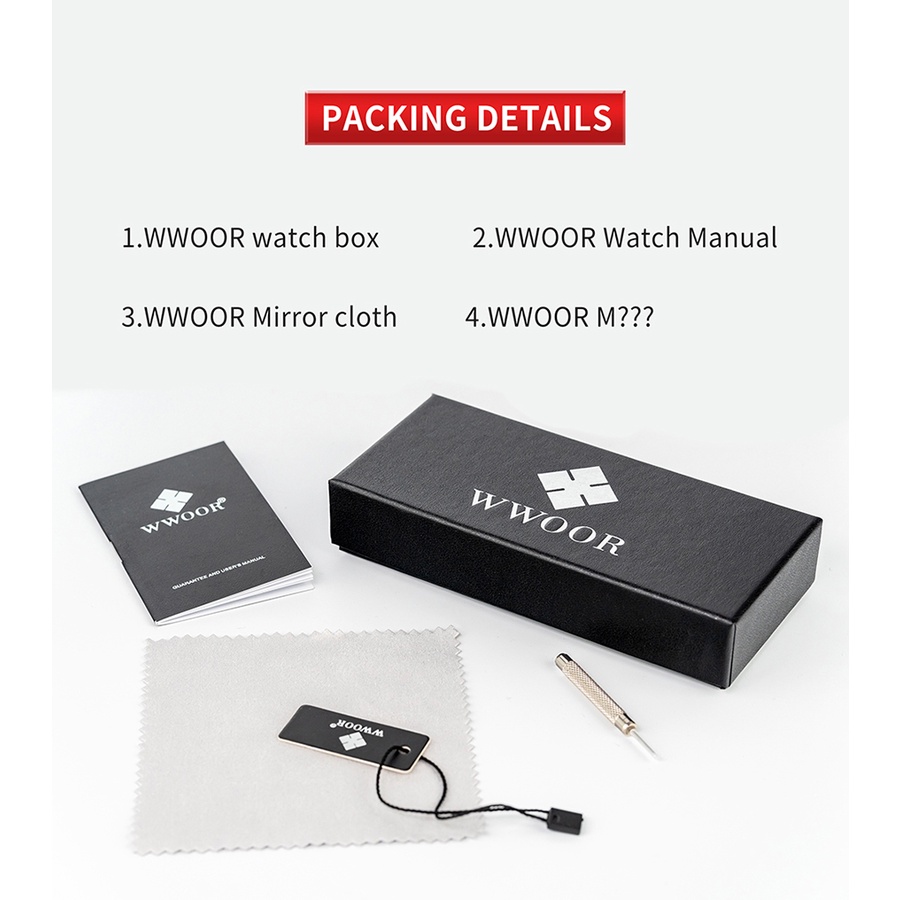 Đồng Hồ Quartz WWOOR Relojes Hombre Mặt Vuông Chất Liệu Thép Không Gỉ Chống Thấm Nước 8858