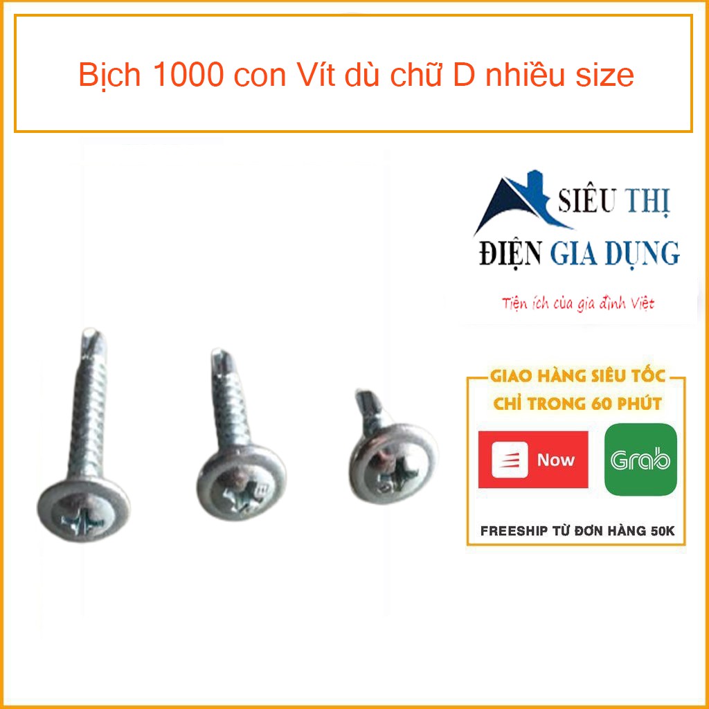 Bịch 1000 con Vít dù chữ D nhiều size
