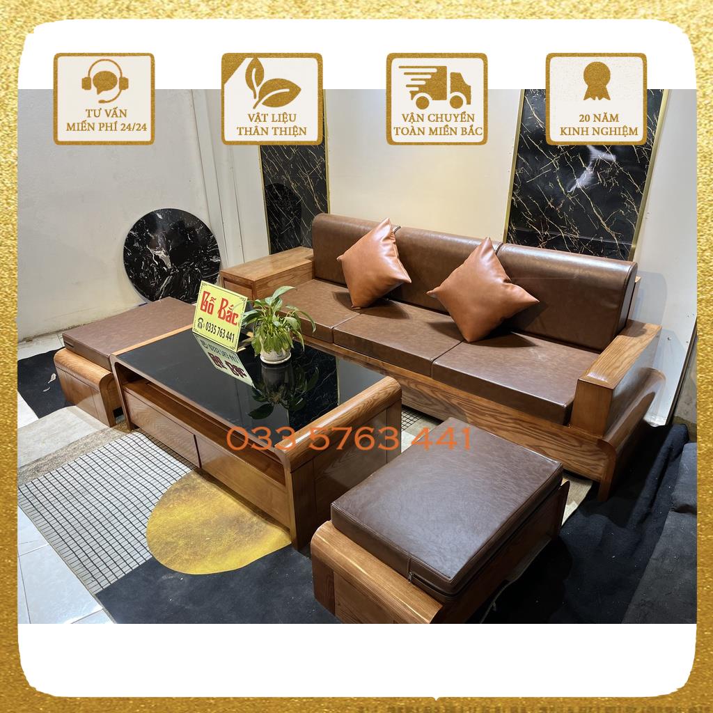 Bộ ghế sofa 4 món chân uốn loại 1 văng gỗ sồi Nga cho phòng khách nhỏ giá gốc tại xưởng - ghế sofa gỗ 100%