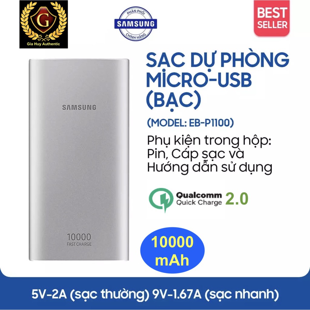 Pin sạc dự phòng Samsung EBP1100 10000mAh sạc nhanh 15W AFC & QC 2.0 - Hàng chính hãng