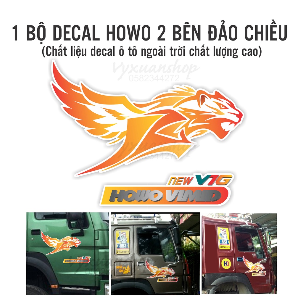 (HÌNH THẬT)Tem hổ Howo dán xe tải các màu, decan trang trí xe tải