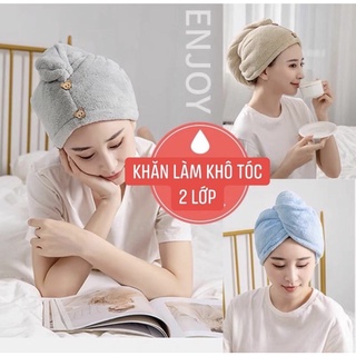 Khăn làm khô tóc siêu nhanh, khăn ủ tóc nhanh khô loại 2 lớp