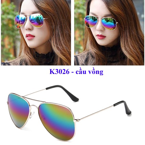 Kính mát Kính râm nam nữ chống nắng tia UV gọng phi công tròng tráng gương nhiều màu sang trọng K3026 | BigBuy360 - bigbuy360.vn