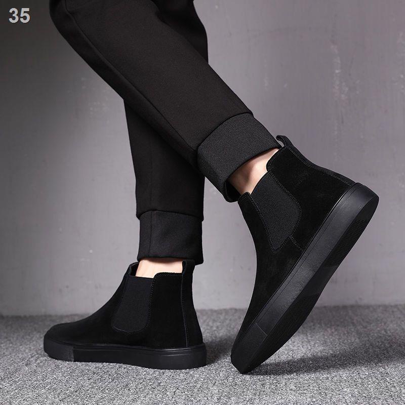 ❃◙Giày nam mùa xuân và thu năm 2021 mới Chelsea Martin boots chiến binh màu đen cao cổ da thường hợp thời trang đông
