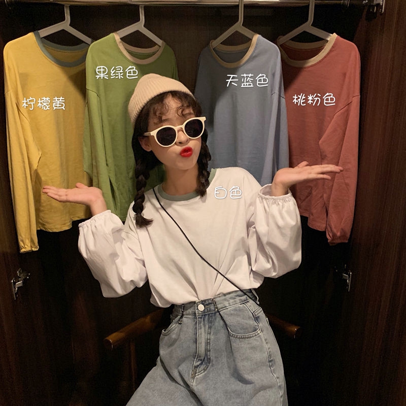 【Ready Stock】 2020 Korean Version Loose In Long Sleeve College Style Bf Tshirts Women Summer Slim Cotton Tshirts New