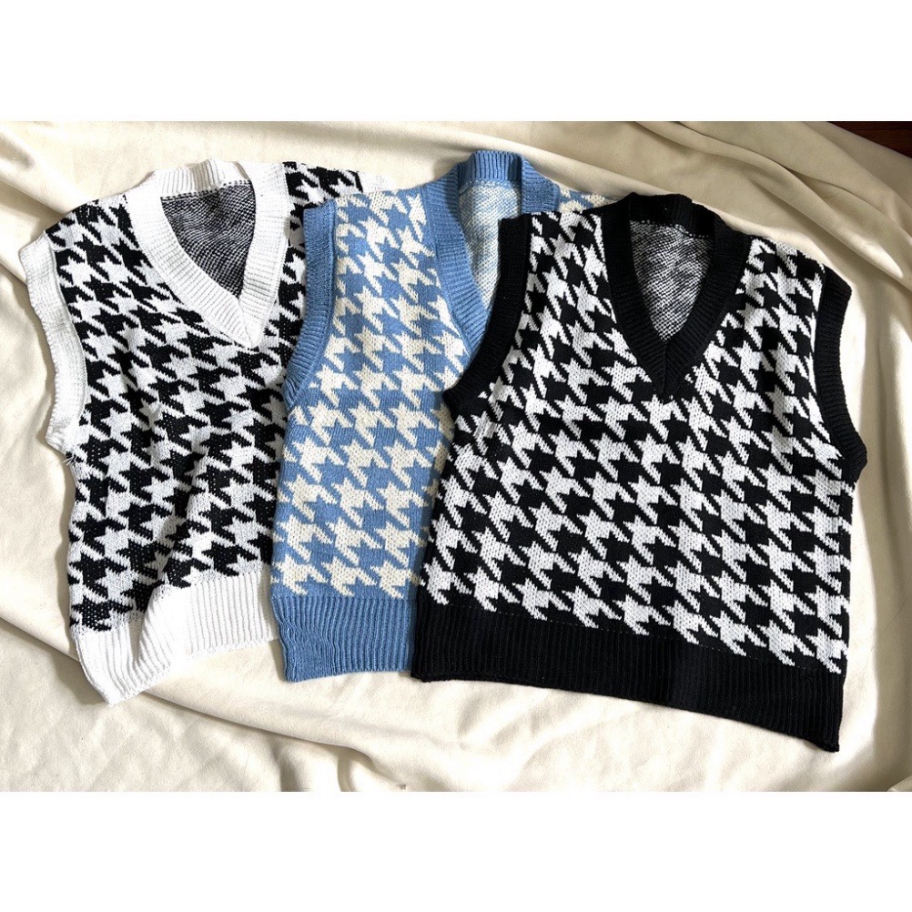 Áo gile len kẻ caro,áo ghile nữ họa tiết zizax hàng đẹp Quảng Châu A491 Noiyxanh nội y xanh chất len quảng châu