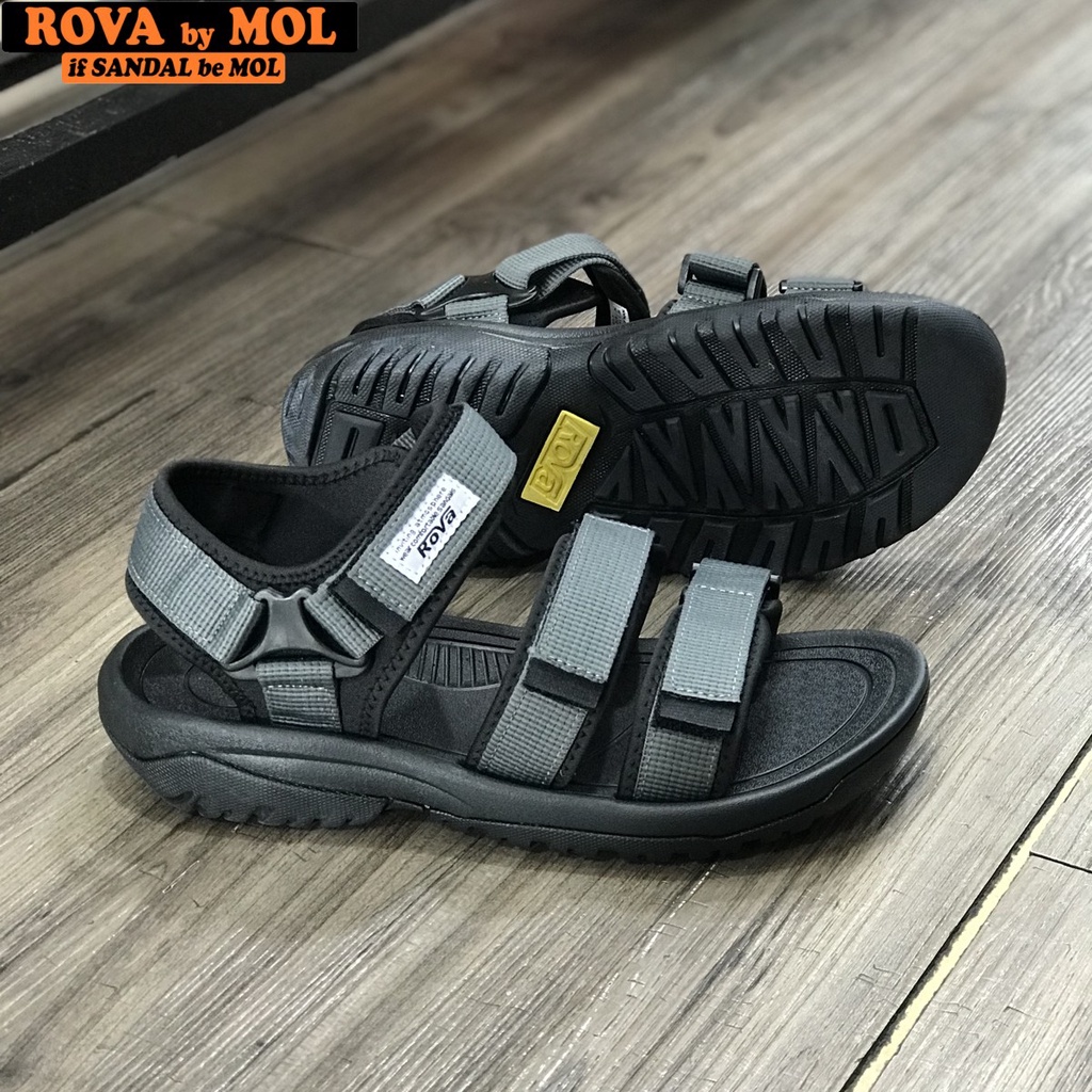 Giày sandal nam hiệu Rova siêu bền 3 quai ngang đế cao su quai dù đi làm đi học màu xám mã RV183-1