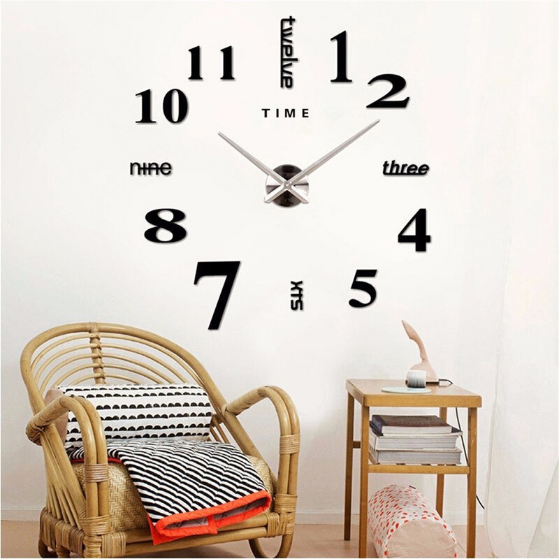 Đồng Hồ Dán Tường Mặt Gương Acrylic 3D Hình Chữ Cái Tiếng Anh Lớn Màu Đen DIY