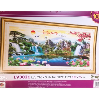 Tranh thêu chữ thập Lưu thuỷ sinh tài 132x70cm 3D