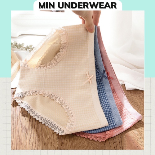 Quần Lót Cotton Họa Tiết Caro Nơ Xinh - Dễ Thương Min Underwear 16087