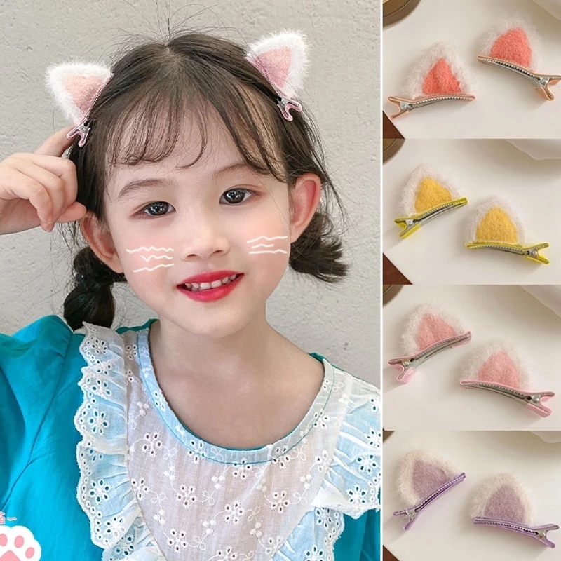 Kẹp Tóc Tai Mèo Phối Lông Dễ Thương Dành Cho Bé Gái