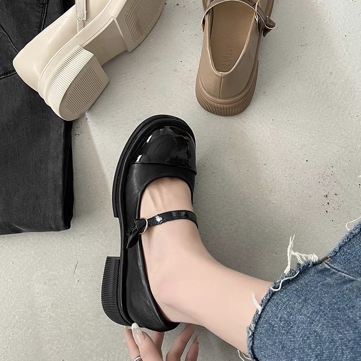 Giày búp bê dây cài đế cao 3p, giày nữ dáng lolita đáng yêu quai ngang dễ phối đồ