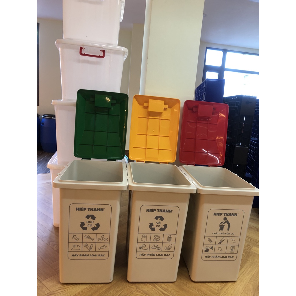 Thùng rác phân loại nhựa Hiệp Thành ( bộ 3 thùng rác 60 lít)