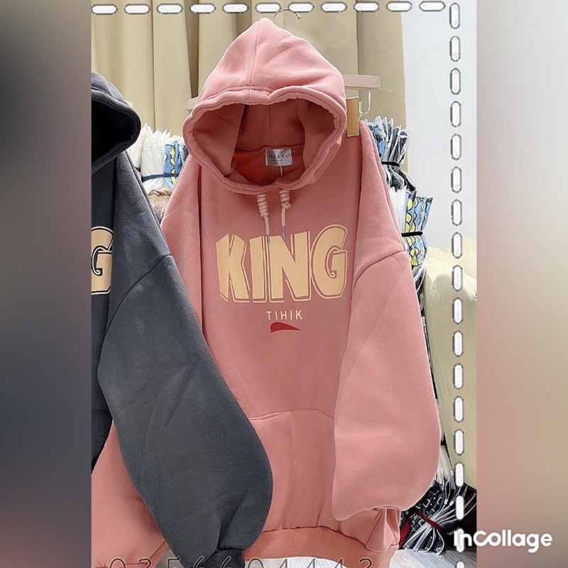 Áo Nỉ Mũ Hoodie KING Nỉ Mũ 2 Lớp Dày Dặn Form Rộng Tay Phồng-Unisex Nam Nữ