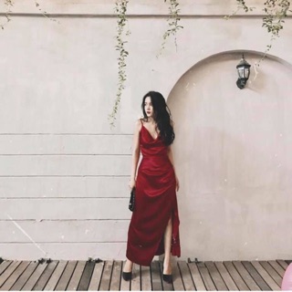 ĐẦM LỤA 2s cổ đổ hở lưng chéo dây