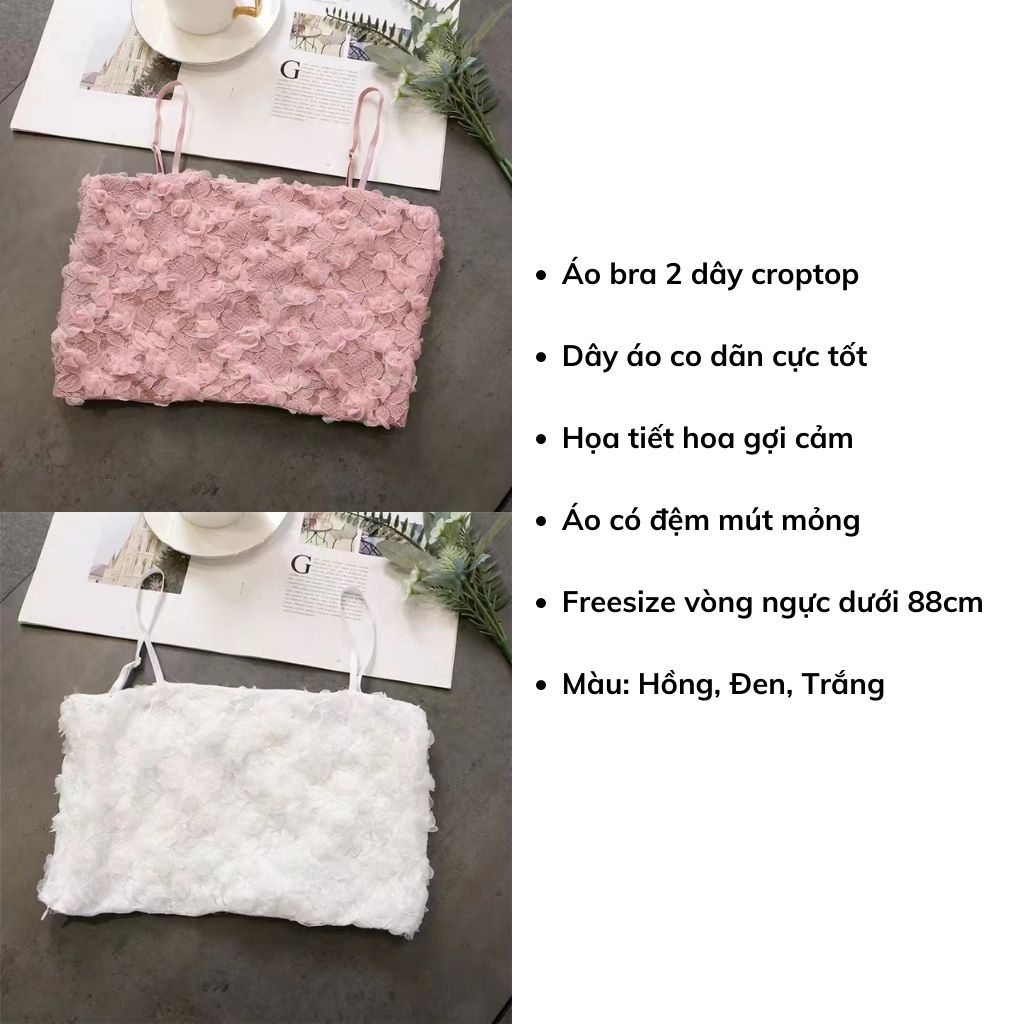 Áo bra nữ 2 dây phong cách croptop ren nhún baby xinh xắn DOPICO B3653