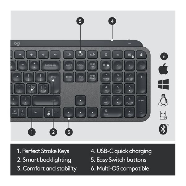 Bàn phím Logitech MX Keys Wireless Illuminated Keyboard không dây bluetooth - Chính hãng Digiworld