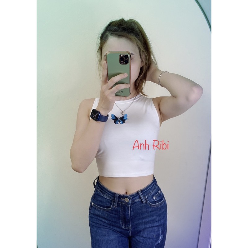 Áo Crotop tanktop bướm thêu chất cotton