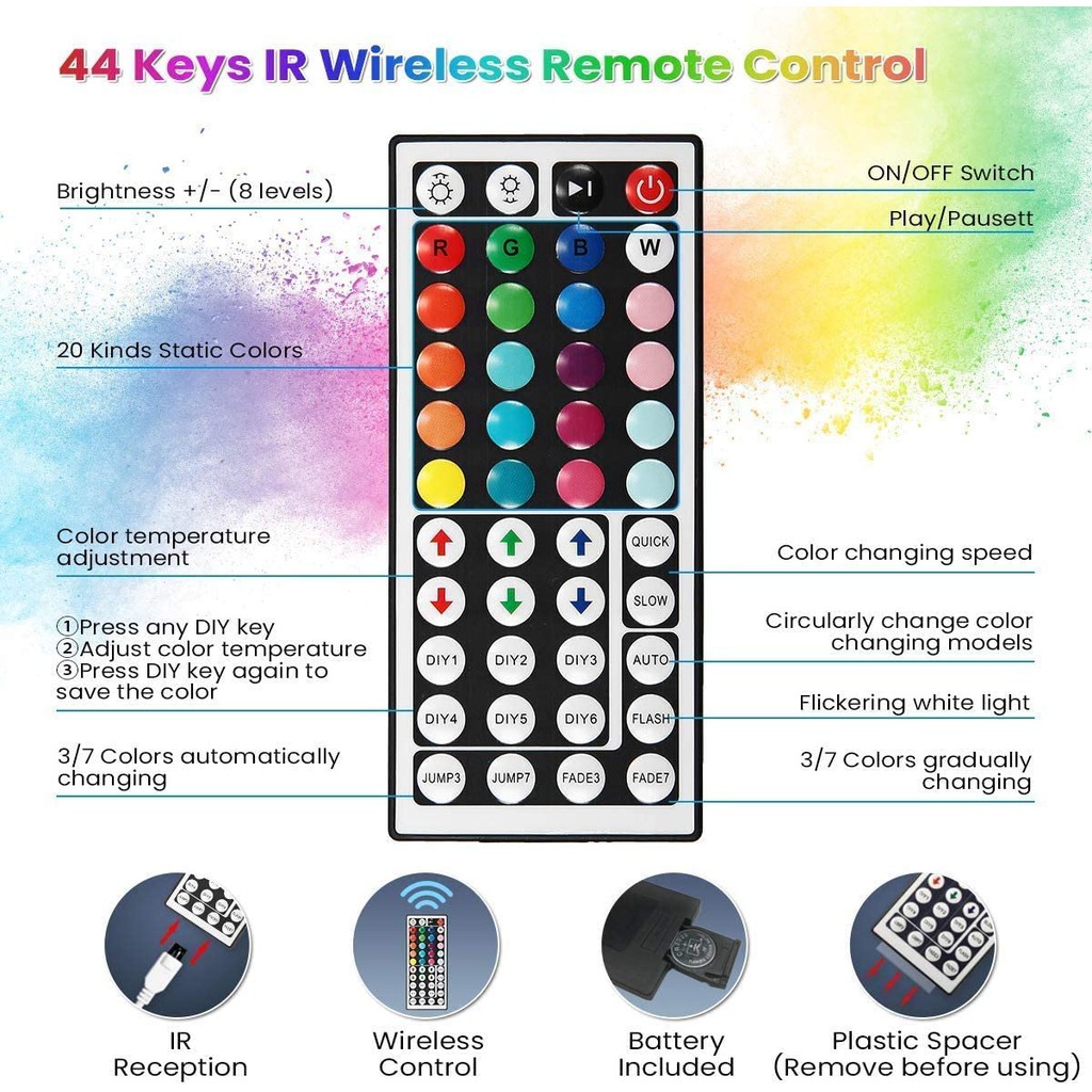 Cuộn đèn Led dây dán 5m đổi nhiều màu (RGB) có remote điều khiển - Đèn Led Tiktok Trang Trí Phòng Ngủ