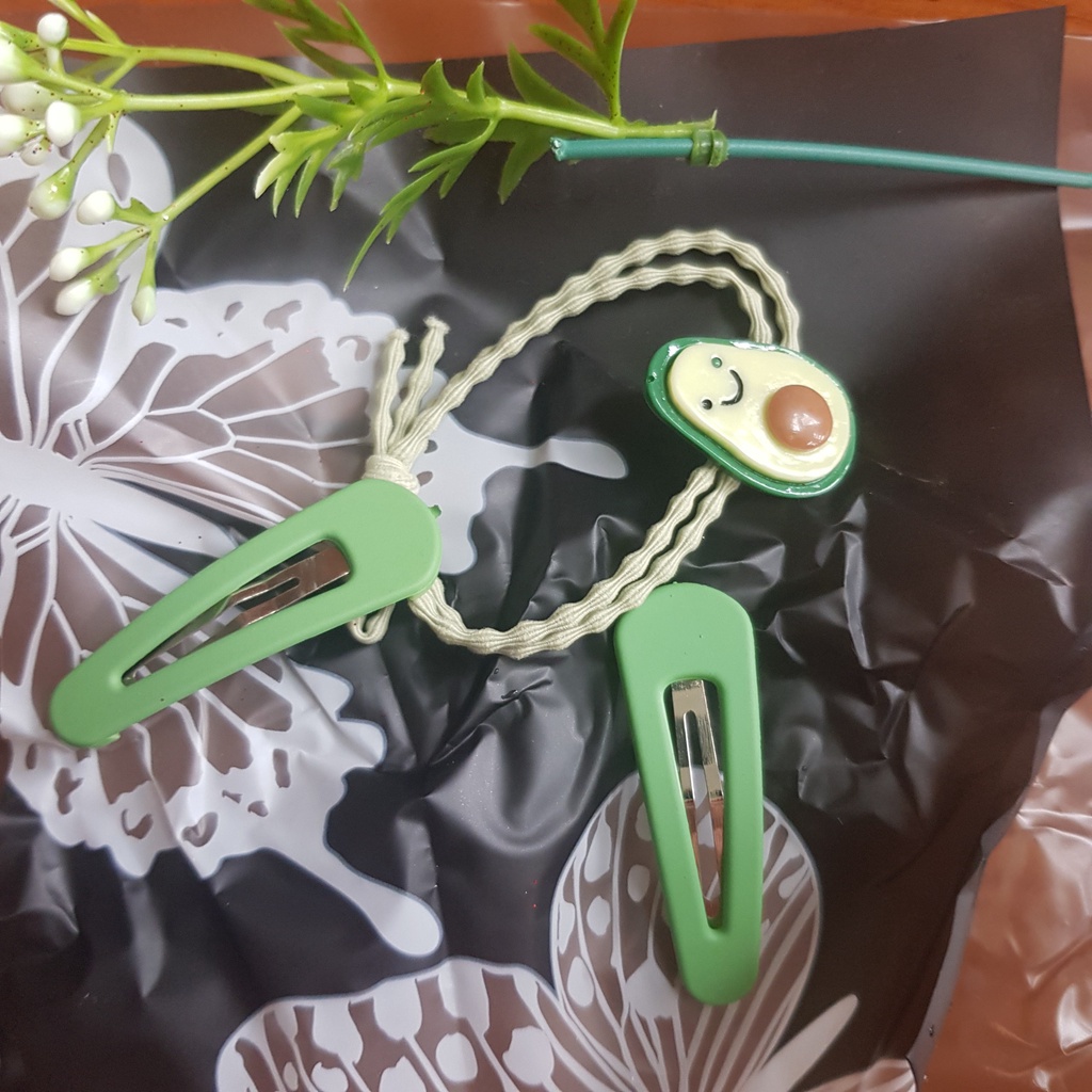 Kẹp Tóc Và Dây Buộc Tóc Quả Bơ  siêu cute