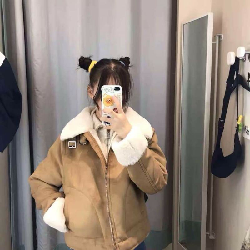 Áo da lộn lót lông HM