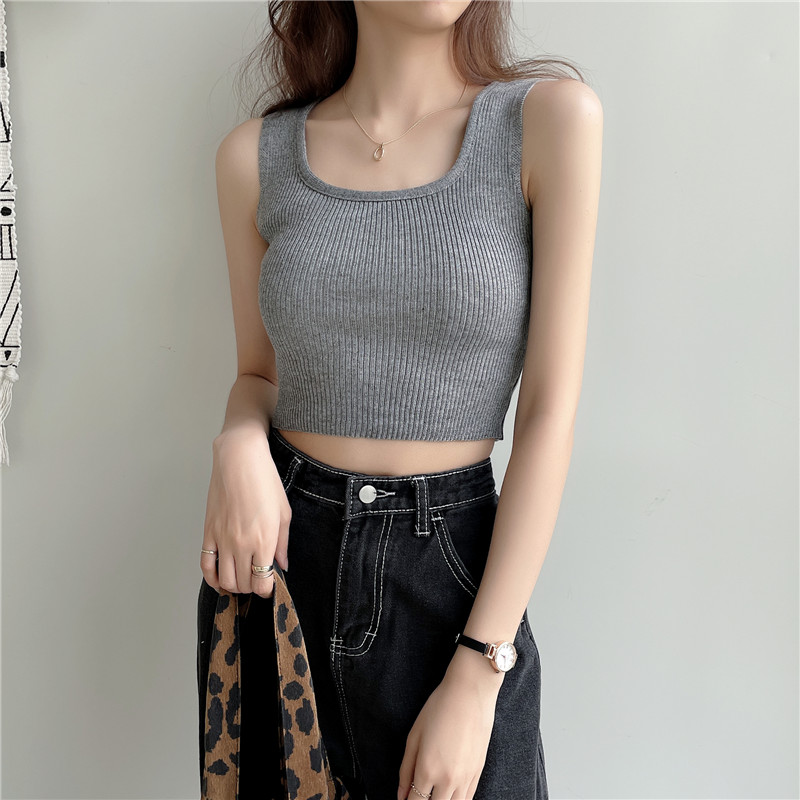 SUXI Áo Croptop Dệt Kim Màu Trơn Thiết Kế Mới Thời Trang Theo Phong Cách Hàn Quốc Cho Nữ