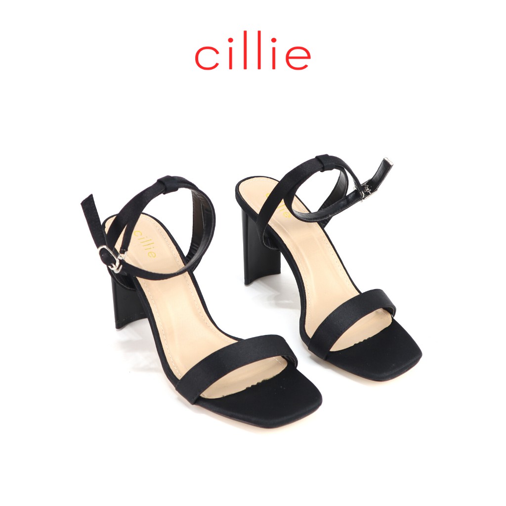 Giày sandal cao gót nữ quai ngang basic phối satin điệu đà sang chảnh gót thanh mảnh cách điệu cao 8cm Cillie 1106