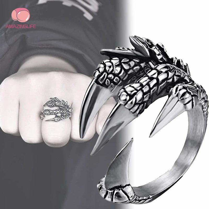 Goth Nhẫn Hở Bằng Thép Không Gỉ Hình Móng Vuốt Rồng / Cú Mèo Dễ Thương Có Thể Điều Chỉnh Cho Nam Và Nữ