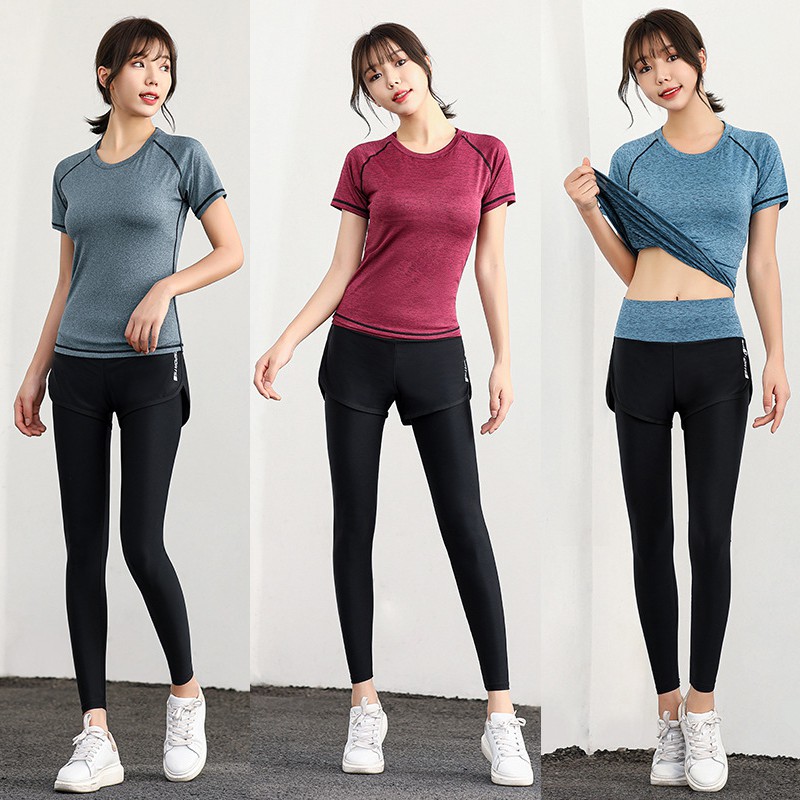 Set bộ tập Gym nữ - Quần dài lưng cao và áo thun thể thao