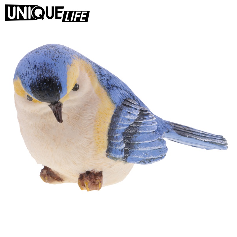 Set 2 Mô Hình Chim Bằng Nhựa Resin Màu Xanh Dương & Cam Vẽ Tay Yoyoyo01