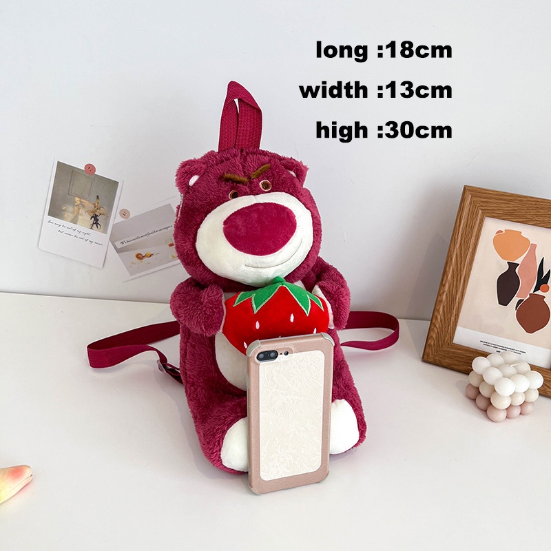 Ba Lô Đeo Vai Hình Gấu / Dâu Tây Bằng Lông Nhung Dễ Thương Xinh Xắn