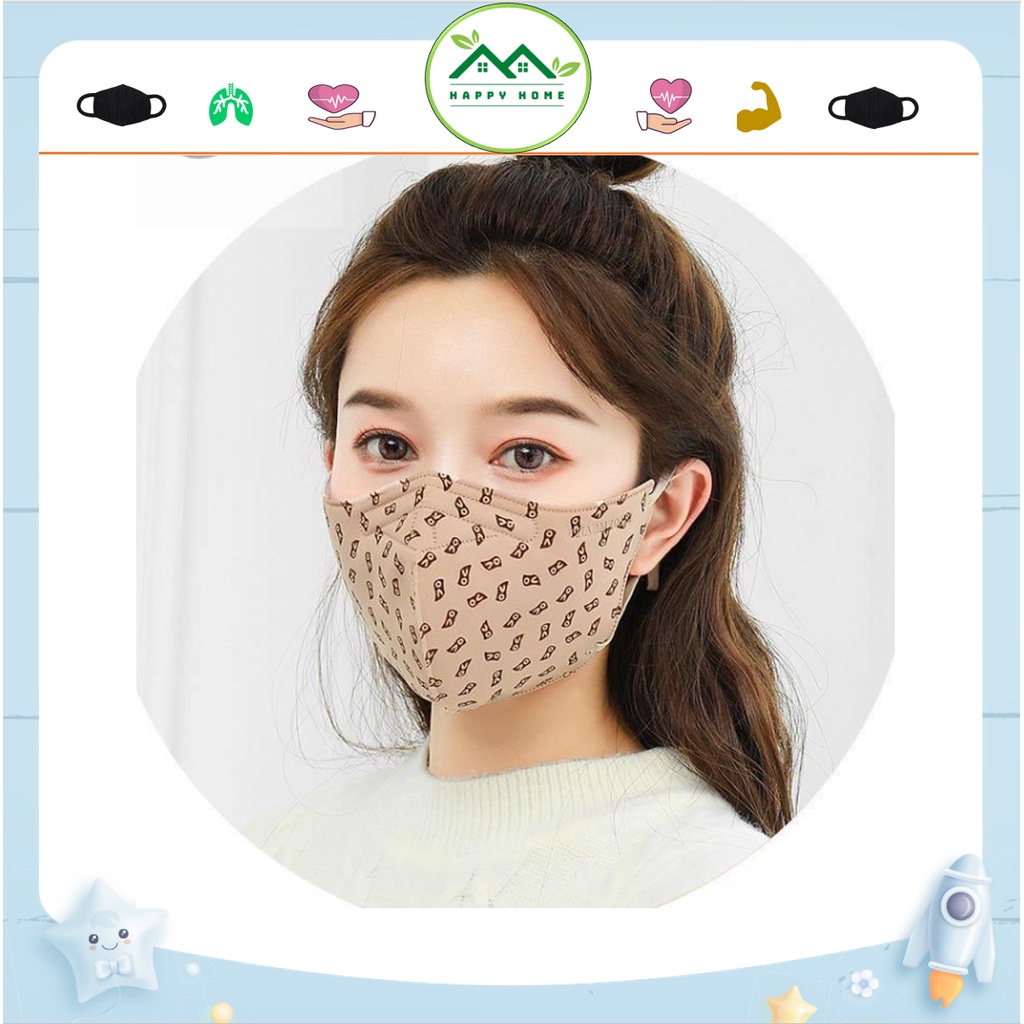 Khẩu trang vải cotton họa tiết D chống tia UV, chống bụi mịn có dây rút điều chỉnh thông thoáng