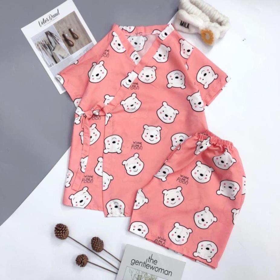 [RẺ VÔ ĐỊCH] Bộ Kimono Cộc Tay Nữ 🌸 Set pijama buộc nơ in hình cute, quần áo ngủ mặc ở nhà, mùa hè Ulzzang HOT 🌸 ༴