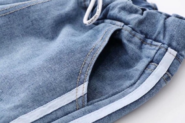 ( ẢNH THẬT ) Quần Baggy Jeans 2 Sọc Trắng - Cạp chun co giãn, chất jeans mềm đứng dáng | BigBuy360 - bigbuy360.vn