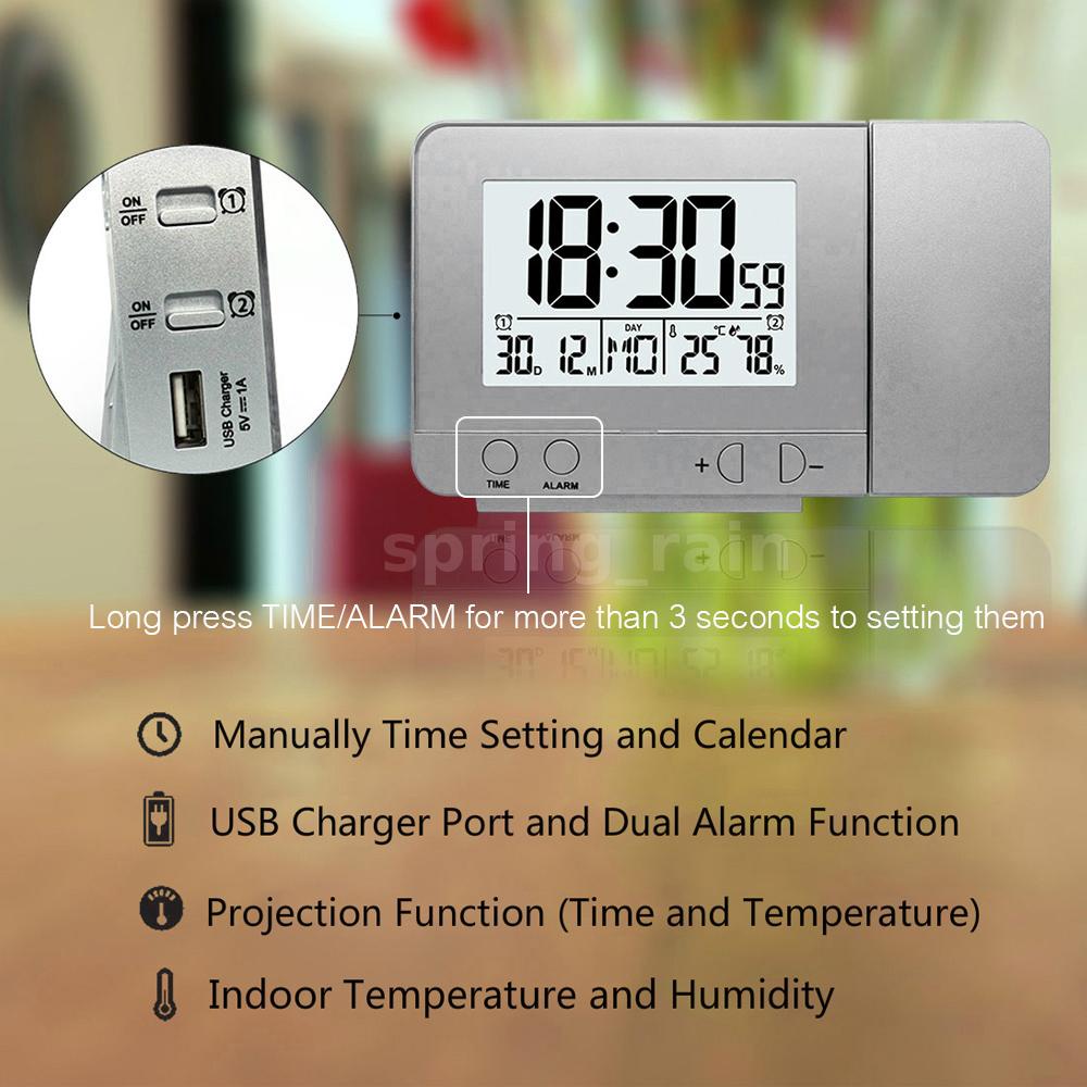 Đồng hồ báo thức kỹ thuật số SPE8 có hiển thị nhiệt độ và độ ẩm có đèn LED cổng sạc USB 180°Còi báo động xoay hai đầu 12/24H