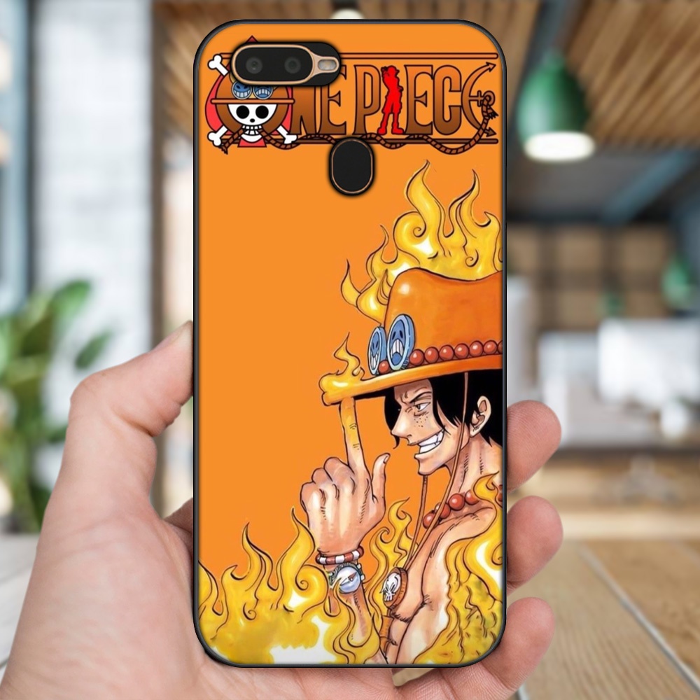 Ốp lưng Oppo A5S, A7, A12, F9 viền đen in hình Ace One Piece