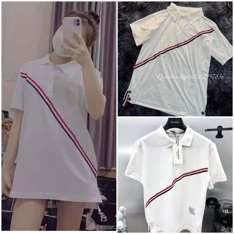 Áo Thun Polo Thom Viền 3 Màu Hàn Quốc, Áo Polo Nam Nữ Chéo Vạch