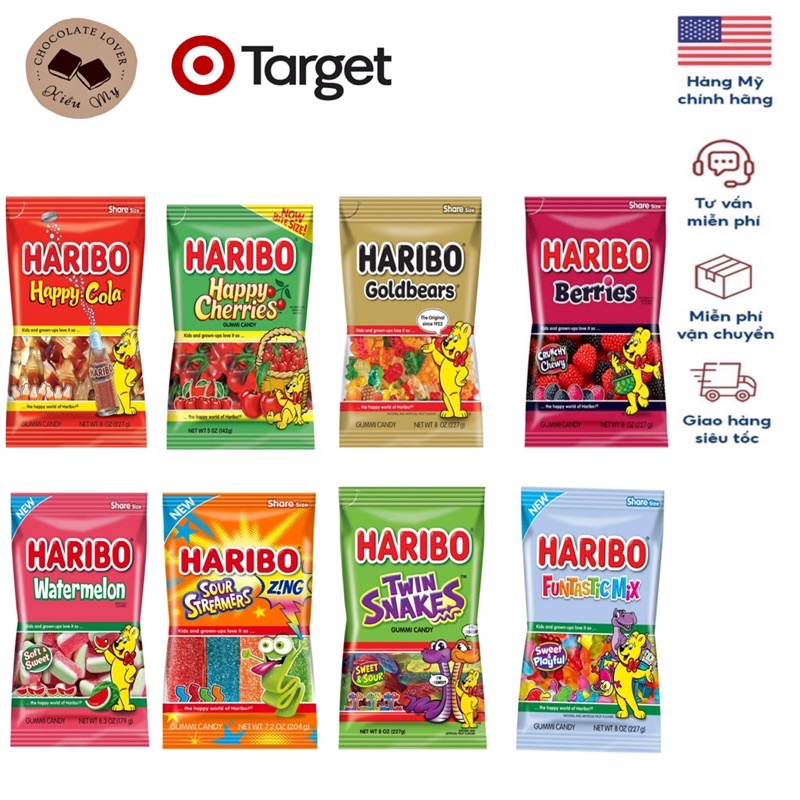 Kẹo dẻo trái cây Haribo Mỹ đủ loại túi 220g