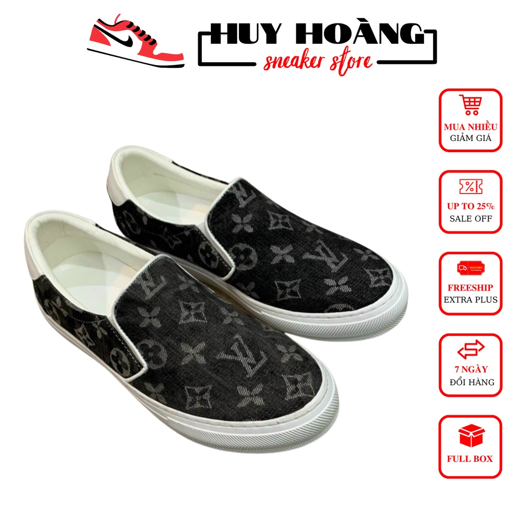 Giày Lười Nam LV Hàn Quốc Đẹp Chất Vải Jean Bò - Giày lười slip on nam Levis Full Box