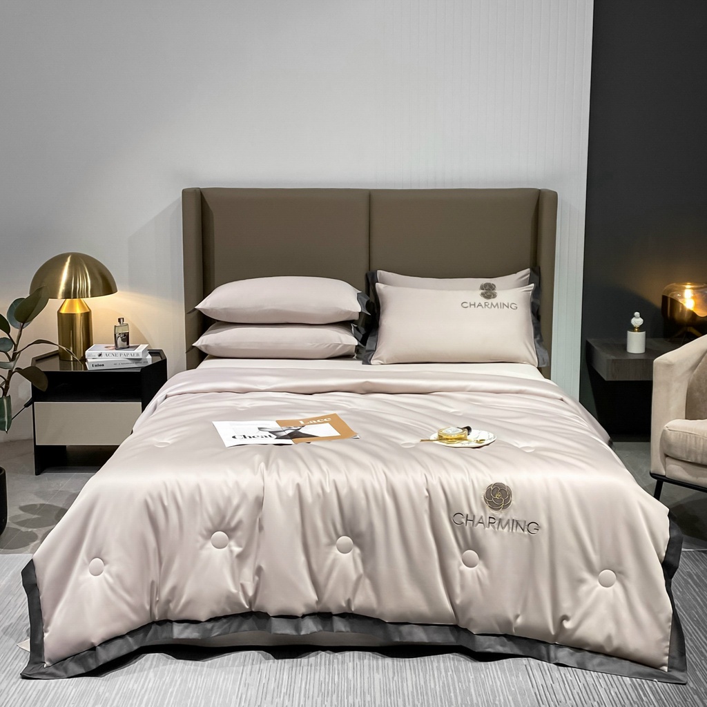 Bộ phi lụa Ga Gối Chăn Trần Hè CHARMING mẫu mới 2023 , Bộ 4 món ga giường chăn hè chất liệu lụa mềm mịn thoáng mát