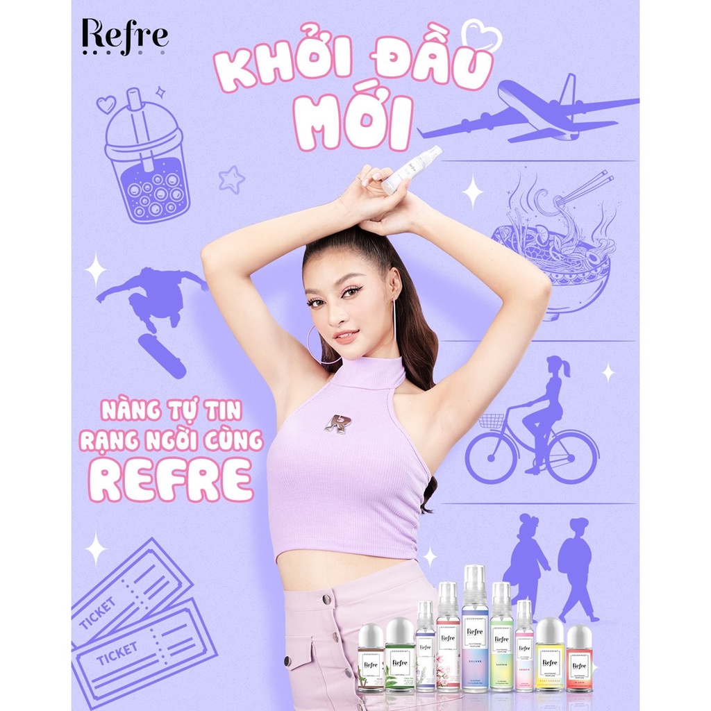 Xịt khử mùi dưỡng trắng hương nước hoa, chiết xuất từ thiên nhiên Refre (30ml/6ml)